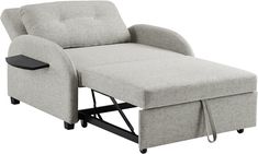 a gray recliner with a black foot rest