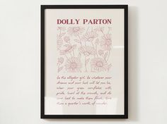 a framed poster hanging on the wall with a poem written in red and pink ink