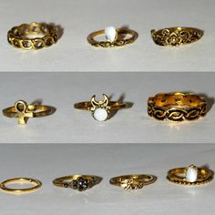 10 Stunning Rings That Are Coming Soon! Ring Diameters Are Provided In The Fourth Picture. The Price Is For All 10 Rings! Early 2000s Jewelry, Whimsigoth Jewelry, Plus Size Kawaii Fashion, 2000s Jewelry, Stunning Rings, Plus Size Kawaii, Aesthetic Jewellery, Golden Rings, Golden Ring