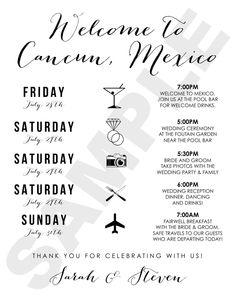 an event poster for a wedding with the names and date in black on white paper