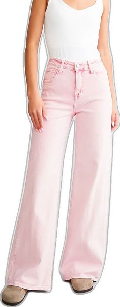 Casual Mid-rise Pink Pants, Casual High-rise Pink Pants, Casual High Rise Pink Pants, Pink Mid-rise Cotton Jeans, Pink Full-length Jeans For Summer, Trendy Mid-rise Pink Bottoms, Pink Full Length Jeans For Summer, Pink Relaxed Fit Wide Leg Jeans, Pink High Rise Summer Pants