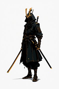 Fantasy Nihonga Image Japanese Style Samurai Suit, Soldier Concept Art, Ninja Aesthetic, Enemy Character, Alien Suit, Fallen Knight, Samurai Concept, Black Samurai