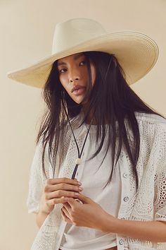 Make a statement in this so cool woven straw hat featured in an oversized, round brim design that easily folds up and packs away for traveling. * Dipped crown * Adjustable rope under chin | Arizona Packable Wide Brim Hat by Free People in White White Sun Hat, Women’s Straw Hat, Eco-friendly Curved Brim Hats For Beach Season, Eco-friendly Brimmed Sun Hat For Vacation, Eco-friendly Wide Brim Hats For Beach Season, Beige Wide Brim Beachy Hat, Packable Brimmed Straw Hat, One Size Fits Most, Womens Wide Brim Hats, Cowboy Hats Women