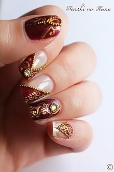 15 Bridal Nail art designs | Indian Makeup and Beauty Blog | Beauty tips | Eye Makeup | Smokey Eyes | Zuri on WordPress.com Indian Nail Art, Indian Nails, Bridal Nails Designs, Bridal Nail Art, Makeup And Beauty Blog, Gold Nail