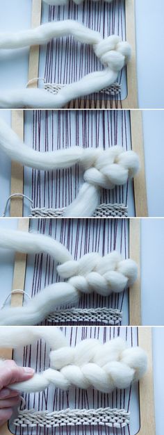 three pictures showing how to weave different types of yarns on the loom weaving machine