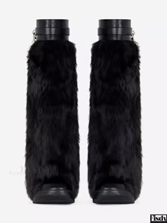 Fisdy - Premium Womens Knee High Black Lock Boots con detalles de piel sintética y elegante tacón de cuña Black Leather Boots Shark, Faux Fur Over The Knee Boots, Wedge Boots Fur, Shark High Heels, Boots For Women Shark, Shark Boots, Outfits Coachella, Boots Design, Heel Boots For Women