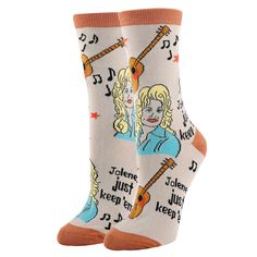 Just Keep 'em Socks | Novelty Crew Socks For Women Laser Engraved Leather, Plaid Dog Bandana, Women Crew Socks, Bob Ross, Funny Socks, Guitar Design, Feeling Good, Novelty Socks, Dolly Parton