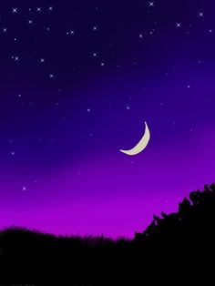 a purple sky with stars and the moon