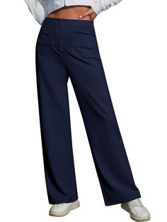 PRICES MAY VARY. [Skin-friendly Material]: These women's work pants are made of high-quality stretch breathable skin-friendly fabric, high waist trousers made of 95% Polyester, 5% Spandex, allowing you to focus on your work without feeling any discomfort or irritation. [Trend Design]: The high-waisted design of these high waisted trousers provides a slimming effect, and the trousers are decorated with buttons to add a touch of sophistication and elegance to your work attire. And multiple pockets make it easy to store your essentials, keeping it on-trend. [Features]: work pants women, trousers pants for women, high waisted pants for women, casual straight leg trousers, stretchy business work pants, button down pants for women, women's dress pants with pockets, women's business casual pants, Casual Winter Pants, For Older Women Over 60 Casual Pants, Trouser Looks For Women, Travel Trousers Women, Business Casual Navy Pants, Comfortable Work Pants For Women, Women’s Work Pants, Comfortable Work Outfits Women, Fashion For Short Women