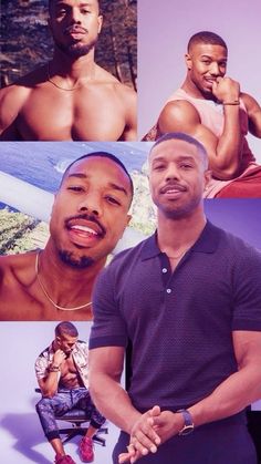 the collage shows two men in different poses, one with no shirt on and one without