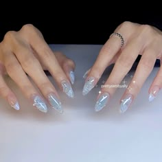 Ethereal Acrylic Nails, White Ethereal Nails, Kdrama Nails, K Pop Idol Nails, Iu Nails, Newjeans Nails, Kpop Idols Nails, Kpop Idol Nails, Acubi Nails