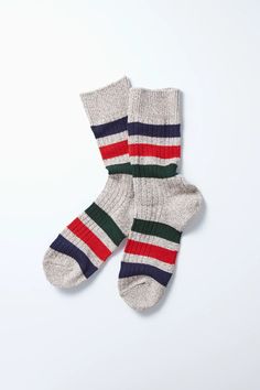 This model is the updated version of ‘R1432 PARK STRIPE CREW SOCKS’ and knitted with different yarn. The design of these socks is inspired by outdoor blankets, and the rugged fabric with neps is knitted with an old-type low-gauge knitting machine. The vivid stripes on the natural-feel fabric characterize this item. Choose from Ivory or Beige. Specifications: Made from 45% acrylic, 24% cotton, 12% silk, 9% wool, 9% polyester, 1% polyurethane. Sizing Help: Small (23-25cm) fits US women's 5.5~8 and Gauge Knitting, Childrens Shop, Fall Bags, Outdoor Blankets, Tech Cases, Travel Storage, Knitting Machine, Ink Refill, Custom Stamps