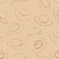 several hats drawn in pencil on a beige background