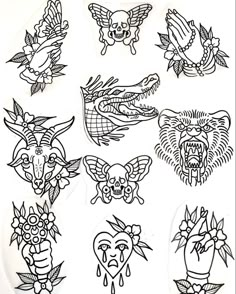 several different kinds of tattoos on a white background