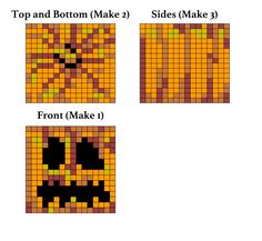 four squares with different designs on them, one has a pumpkin face and the other has a