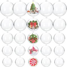 christmas ornament set with glass baubles and holly wreaths on them