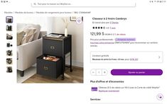 an image of a black nightstand with two drawers on it's side and one drawer in the middle