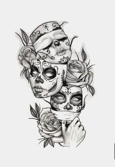 a skull and roses tattoo design