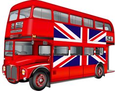 a red double decker bus with the british flag painted on it's front side