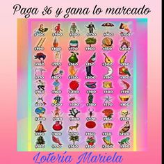 a poster with many different things in spanish on the front and back side of it