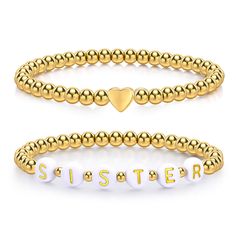 PRICES MAY VARY. 💕 Premium Materials: Crafted from durable solid stainless steel with a luxurious 14k gold plating, ensuring long-lasting shine and resistance to tarnishing. 💕Thoughtful Gift:Perfect gifts for any occasion just as: Mother's Day,Birthdays,Anniversaries,Christmas,Thanksgiving,New Mom Celebrations or just because. These bracelets convey heartfelt sentiments, making them an ideal gift choice for mothers who cherish meaningful jewelry pieces. 💕Versatile Style: Set includes two brac Gold Name Bracelet With Round Beads For Valentine's Day, Gold Heart Bracelet For Mother's Day Birthday Gift, Gold Heart Bracelet With Letter Beads For Valentine's Day, Custom Name Heart Bracelet For Mother's Day, Personalized Charm Bracelet Gift, Gold Name Bracelet For Mother's Day And Friendship, Personalized Gold Beaded Bracelet For Valentine's Day, Yellow Gold Bracelets For Mother's Day And Friendship, Gold Beaded Bracelet For Valentine's Day Personalized Gift