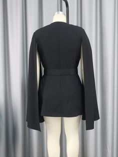 Elevate your evening attire with our "Black Cloak Sleeve V-Neck Women's Evening Blazer - Plus Size." This exquisite blazer is designed to make a bold fashion statement while providing a comfortable and flattering fit for larger sizes.Key Features:V-Neck Elegance: The V-neckline adds a touch of sophistication to your ensemble, framing your neckline beautifully.Cloak Sleeves: The unique cloak sleeves give this blazer a distinct and captivating look, making it perfect for a night out.Slim Fit: Desp Black Cloak, Party Jackets, Middle Age Fashion, Evening Attire, Waist Length, Black Casual, Blazers For Women, Elegant Fashion, Clothing Patterns