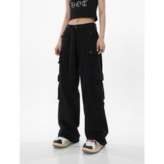 Hip Hop High Waist Black Jeans, Trendy Black Cotton Cargo Pants, Grunge Style Wide Leg Cotton Cargo Jeans, Black Full-length Cargo Jeans For Streetwear, High-rise Cotton Cargo Pants For Streetwear, Cotton Grunge Bottoms With Pockets, Black Wide Leg Hip Hop Jeans, High Rise Cotton Cargo Pants For Streetwear, Black Full Length Cargo Jeans For Streetwear