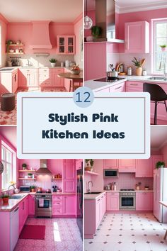 pink kitchen decor with text overlay that reads, 12 stylish pink kitchen ideas