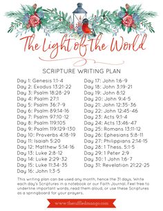 the light of the world scripting plan with holly wreaths and poinsettis