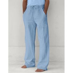 Season:Spring  Summer; Fabric:Linen Cotton Blend; Gender:Men's; Style:Fashion,Hawaiian; Occasion:Holiday,Beach,Yoga; Fit Type:Regular Fit; Function:Soft,Comfort; Waistline:Mid Waist; Pattern:Plain; Design:Drawstring,Front Pocket,Straight Leg; Brand:OUKU; Pants Type:Trousers,Baggy,Beach Pants,Linen Pants,Casual Pants,Summer Pants; Fly Type:Drawstring; Front page:FF; Production mode:External procurement; Hips:; Length:; Waist:; Fit US Size:null; Fit UK Size:null; Fit EU Size:null; Pants Length:Ful Trousers Baggy, Linen Beach Pants, Mens Linen Pants, Casual Summer Pants, Pants Linen, Pants Baggy, Cotton Linen Pants, Beach Yoga, Pants Summer