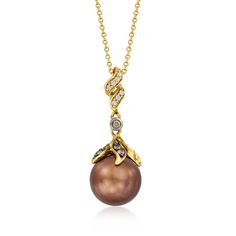 LeVian - Le Vian 10mm Chocolate Pearl, .11ct t. w. Chocolate Diamond Pendant Necklace, Vanilla Diamond Accents in 14kt Honey Gold. 18". With a rich history dating back to the 15th century, Le Vian jewelry is well known for its decadent designs and innovative use of color. This ultra-unique pendant necklace features a 10mm brown cultured Tahitian pearl suspended from a decorative bale sparked with .11 ct. t. w. round brilliant-cut brown diamonds and round brilliant-cut white diamond accents. Fine Chocolate Pearls Jewelry, Brown Diamond Necklace, Fur Corset, Chocolate Jewelry, Levian Jewelry, Chocolate Pearls, Chocolate Diamond, Autumn Jewelry, Brown Diamonds