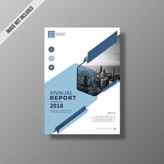 a blue and white annual report cover with an arrow pointing up to the city skyline