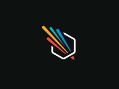 the logo for an art studio with colored pencils in hexagonal shapes on a black background