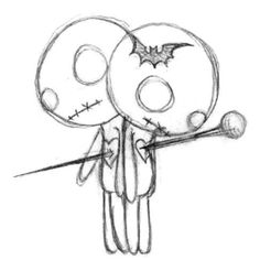 a drawing of two cartoon characters with bats on their heads, one holding a stick