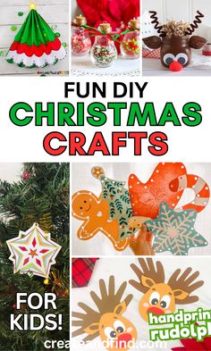 Collage of Christmas crafts for kids. Cheap Christmas Activities For Kids, Dollar Store Christmas Crafts For Kids, Christmas Crafts For Kids Handprint, Fun Diy Christmas Crafts, Kids Handprint Art, Easy Diy Christmas Crafts, Diy Christmas Crafts For Kids, Easy Christmas Crafts For Kids, School Art Activities