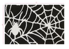 spider web on black and white background with measurements for the width of the rugs