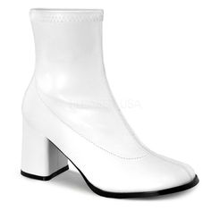 GOGO-150 Costume GoGo Boot | White Faux Leather-Funtasma-SEXYSHOES.COM White Block Heels, Alternative Shoes, Single Sole Heels, High Heel Stiefel, Festival Shoes, Punk Boots, Pleaser Shoes, Gogo Boots, Cosplay Shoes