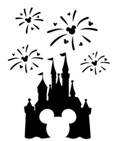 Disney Castle Tattoo, Disney Stencils, Mickey Mouse Themed Birthday Party, Castle Tattoo, Cricut Disney, Disneyland Birthday, Disney Silhouette, Disney Silhouettes