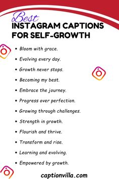 the best instagram captions for self - growth are shown in this graphic above