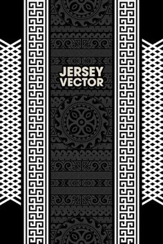 a black and white pattern with the word jersey victory on it's side, in gold