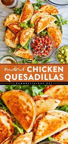 Looking for tailgating food? Your game day party ideas must have these cheesy chicken quesadillas! They're a great appetizer. Filled with salsa chicken, cheese, and more, this mini quesadilla recipe is so good! Mini Chicken Quesadillas, Mini Quesadillas, Beans And Cheese, Bowl Party Food, Salsa Chicken, Superbowl Snacks, Super Bowl Party, Superbowl Party Food, Chicken Quesadillas