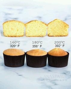 four cupcakes are shown with the same amount of frosting in each one