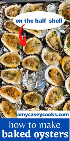 an image of baked oysters on the half shell and how to make baked oysters