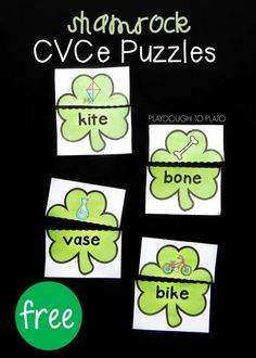 shamrock cvc e puzzles for st patrick's day with free printables