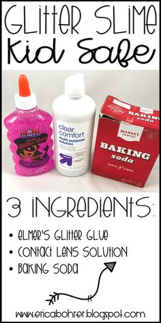 three ingredients for gluffer slime kid soap and the text, 3 ingredients