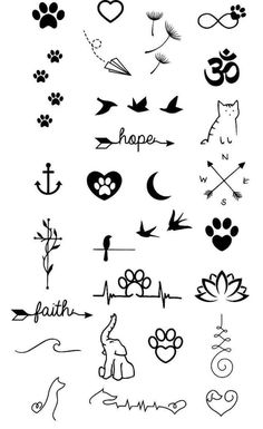 the different types of tattoos and their meanings are shown in black ink on white paper