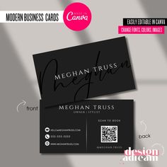 two business cards with black and white designs on them, one is for the photographer