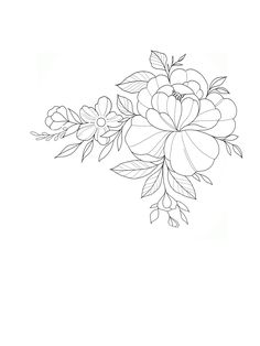 a black and white drawing of flowers on a white background