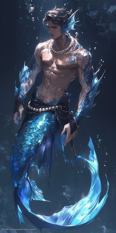 an image of a man in the water with a fish tail on his chest and arms wrapped around him