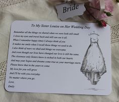 a card with a dress on it that says, to my sister - in - law her wedding day